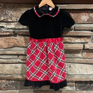 Hanna Andersson Black Velvet Dress with Red Plaid Skirt